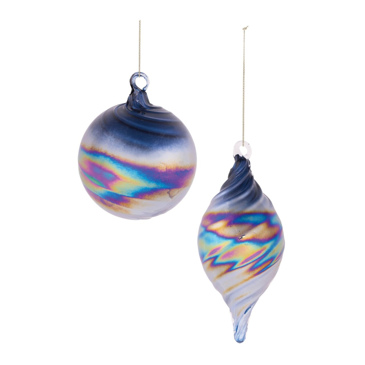 Melrose Iridescent Swirled Glass Christmas Ornaments - 4" - Blue - 12ct